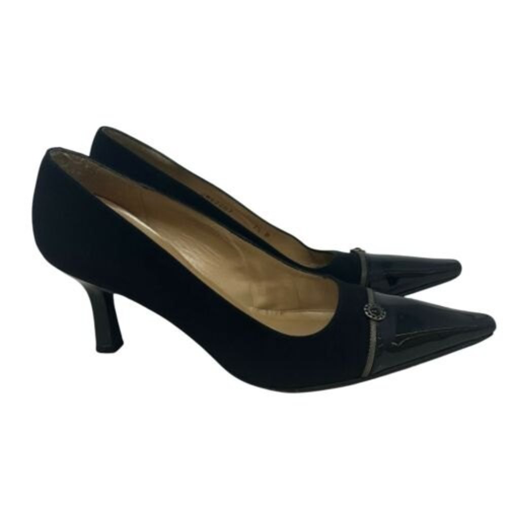 Stuart Weitzman Sz 7.5 B Suede and Black Patent Leather Toe Pumps